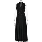 Buttoned Vest And Pleated Midi Skirt Two Piece Set- Outfit