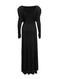 Advanced Sense Dress 2025 New Twisted Metal Buckle Design Long-Sleeved Solid Color Long Dress