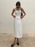 SUCHCUTE Sexy Backless Midi Dress For Women Party Clubwear Elegant Ladies Long Dresses Summer Spaghetti Strap Solid Outfits