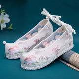 Zingj Shoes Bow Shoes Hanfu Shoes Nail Beads National Style Ancient Costume Mesh Embroidered Cloth Shoes Summer Female