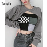 Sexy T Shirt Women Front Big Hollow Long Sleeve Tee Cloak Pullover T-shirt And Matching Set Slim Crop Tops