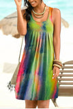 New Fashion O Neck Women's Mini Dress 2021 Casual Loose Tie Dye Print Sleeveless Folds Ladies Vest Beach Dress Plus