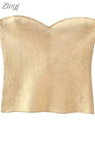 Off Shoulder Corset Tops For Women Silver Knit Crop Top Female Backless Sexy Tube Tops Summer Sleeveless Bustier Top