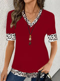 Elegant Color Print V-Neck Short-Sleeved Top Summer Women's