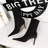 Zingj Stylish Simple Thin Heel High Heel Elastic Lycra Women's Boots Sexy Skinny Nightclub Pointed Ankle