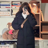Black Down Cotton Clothes Female In The Long Style 2024 Winter Dress New Thickened Cotton-Padded Jacket Middle Drama Art Examination Students Over The Knee Coat-Outfit