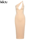 Cut Out Sexy Midnight Clubwear Maxi Dresses Solid One Shoulder Birthday Outfit For Women Slim Bodycon Party