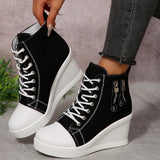 New Large-Size High-Bang Canvas Shoes Women's Pine Cake Thick Bottom Heel Single Shoes Women Increase The Height Of Thin Fashion Single Shoes