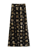 Knot Long Skirts For Women Fashion 2023 Printed Vintage Skirt Woman Mid-Waist Slit Skirt Sets Elegant Women's