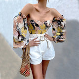 Floral Print Strapless Chiffon Shirt Fashion Women Off Shoulder Halter Sexy Blouse Shirt Summer Backeless Tops
