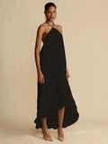 Halter Neck Ruched Midi Dress-Outfit