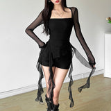 The Autumn Of 2025, The New Women's Hottie Sexy Square Collar Perspective Repair On The Body Of The Mole Side Irregular