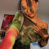 2024 Autumn New Mesh Printing Shoulder Cover Long-Sleeved Casual Women's