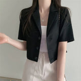 Version Of The Solid Color Short-Sleeved Cotton Tice Small Suit Woman 2025 Spring And Summer New Leisure Temperament Short Suit