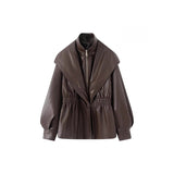 Summer New Fashion Temperament Fake Two Long Lantern Sleeve PU Leather Coat