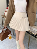 Bow Solid High Waist Pleated A-line Skirt- Outfit