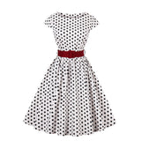 Femme 50s Vinage Pin Up Tunic Dresses White Green Polka Dot Patchwork Full Circle Cotton Casual Housewife Tea Dress