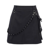 Punk Gothic Y2K Black Skirts Women High Waist Irregular Bandage Mini Skirt Kawaii Female Streetwear Buckle Rock