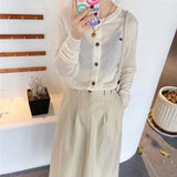 Women's Cashmere Cardigan Autumn Korean Small Spaceship Embroidered O Neck Light See Through Thin Button Sweater