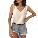 Solid Color Satin Vest V-Collar Casual Sling Sleeveless Shirt Summer Basic
