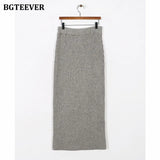 Casual Women Knitted Skirt Set O-neck Full Sleeve Pullovers Elastic Waist Skirts 2021 Autumn Winter Women Sweater