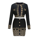 Hot Gold Button-Up Plus-Color Short Coat + Short Skirt Set Fashion Casual