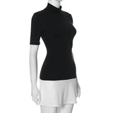 Mock Neck Short Sleeve Contrast Black N White Mini Dress- Outfit