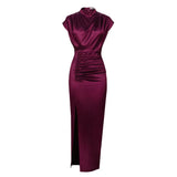 Solid Color Polyester Spandex High Waist Temperament Commuter Red