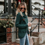 Women Autumn Winter Turtleneck Knitted Sweater Casual Long Sleeve Pullover Vintage Button Jumper Tops
