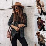Spring Autumn Fashion Turn-down Collar Women's Jackets Casual Solid Long Sleeve Plaid Print Button Ladies Jackets Plus