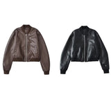 New Women's Retro Locomotive Leather Loose Casual Imitation Leather Bomber Jacket
