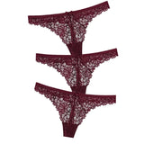 Sexy Lace Thong Low Waist Lace Transparent Panties Women Hollow out Breathable G String Briefs Bow Underwear
