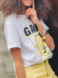 vintage chic smiley print T-shirt women 2022 summer short sleeve round neck cotton cozy tees casual tops female