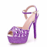 Fish Mouth High-Heeled Sandals Fine Heel Water Diamond Wedding Shoes Bride Shoes Color Diamond Crystal Sandals Full Of Diamond