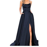 Long Formal Evening Dresses Long Vestidos De Fiesta A-Line Sexy High Slit Satin Simple Prom Party