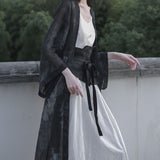 MAO Yamamoto Dark Summer Beach Black White Super Long Irregular Big Swing Elegant Suspender Dress Women Femme Y2K