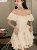 French Style Women Elegent Party Prom Mini Dress Female Fashion Fairy Chic Bandage Clothes