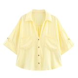 Spring And Summer New Women's Fashion Casual Collar Striped Wide-Sleeved