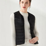 Hot Style Autumn Winter New Down Vest Female Thin And Short Money Without Collar Vest Fashion Portable Coat Slim Tide-Outfit