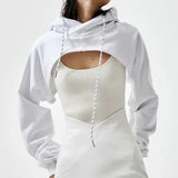 Summer New Sexy Fashion Super Short Hoodie Hiohop Drawstring Long Sleeves Open Chest Easy Tops Ropa Mujer