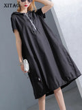 Hoodie Black Midi Dress 2019 Women Short Sleeve Plus Size Elegant Womens Clothing Pullover A Line Party Dress New