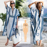 Elegant Quick-drying Striped V-Neck Self Belted Summer Beach Dress Black Cotton Tunic Plus Size Women Beachwear Kaftan