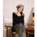 Sexy Sweater Women 2022 Autumn Hollow Out Oneck Pullover Knitted Tops Slim Solid Long Sleeves Female Clothing