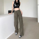 Baggy Pockets Cargo Pants For Women Y2k Summer Korean Straight Oversize Trousers Aesthetic Wide Leg Jeans Female