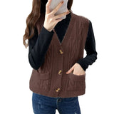 Zingj Knit Vest Vest Female Spring Double Pocket Short Vest Twist Sweater Vest Horse Clip Outside Spring And
