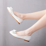 White Pointed Flat-Soled Single Shoes Women's Working Women's Shoes Bow Women's Shoes Large Size 41-43 Bridal Shoes Wedding