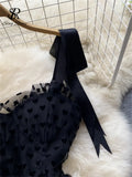 High Quality A Line Mesh Long Dress Spaghetti Strap Sleeveless Sheath Sundress 2023 Women Fashion Dot Print Maxi