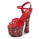 Zingj Korean Version Of The New Water Diamond Heel Summer New Ultra High Heel Open-Toe Sandal Women Hate Sky