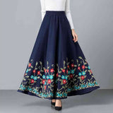 elegant Embroidered Maxi pleated skirt Women Plus Size Winter Warm Woolen Long Skirt Lady High Waist Casual Wool Office