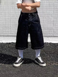 Pocket Embroidered Letter Print Jeans Men's Shorts Summer Vintage Super Wide-Legged Jeans 211-0-Outfit